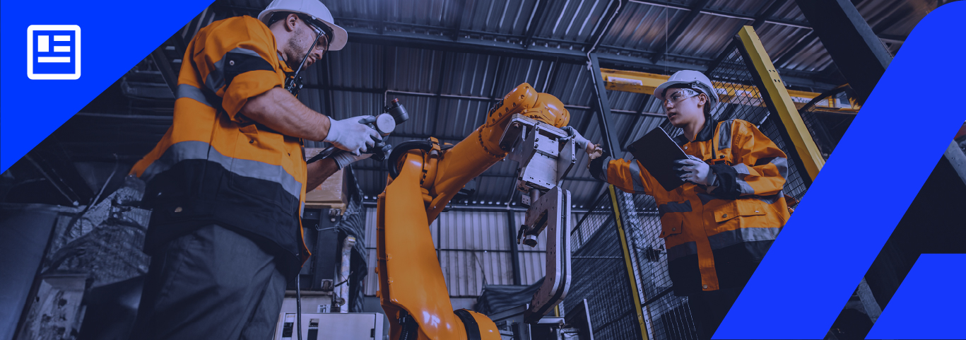 Banner_A equipe de engenheiros atende a soldagem robótica trabalhando na tecnologia da indústria de fabricação de fábricas de automação. Banner_A equipe de engenheiros atende a soldagem robótica trabalhando na tecnologia da indústria de fabricação de fábricas de automação.